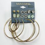 Massini NEW Earring Set Nine Pairs Gold Tone Minty Green Hoop Posts Studs Photo 4