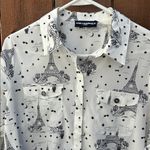Karl Lagerfeld  Button Down White Black Top Size Small Photo 4