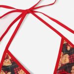 Romwe Bear Print Black Red Cut Out Tie Teddy Bodysuit Size Large Photo 3