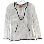 Tory Burch  Crochet Sweater Women M Ivory Open Knit Boho Cottagecore Cozy Classic Photo 8