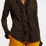 Boden USA Boden Black & Brown Polka Dot Print Button Down Ruffle Long Sleeve Top 8 Photo 0