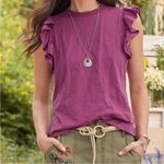 Bishop and Young  Uptown Flutter SleeveTee Shirt Size Large in Raspberry Photo 0