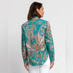 Hinson Wu Gemma Long Sleeve Teal Paisley Print Shirt Size S NWT Green Photo 1