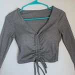 Gray Ruched long Sleeve Crop Top Photo 0