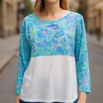 Lilly Pulitzer NWT Women's Bayside Blue Lilly Loves Texas Finn Top Size X/Large Photo 2