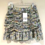 ZARA Ruched Ruffle Paisley Floral Satin Mini Skirt Women's Medium Coquette NWT Photo 1