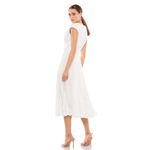 Mac Duggal Ieena for  Pleated Cap Sleeve Belted A-Line Midi Dress in White Formal Photo 2