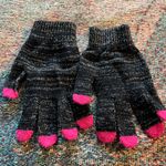 Black and Pink Knit Gloves with Ribbed Cuffs Mittens Winter Skater Goth Hippie Photo 1