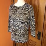 Vintage Safari Knit Top | Zebra Leopard Animal Print Long Sleeve Tan Size M Photo 5
