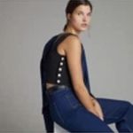 Maeve Anthropologie  black textured V-neck side-button crop top women's XS Photo 7