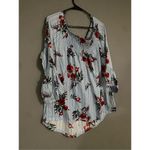 New York Laundry  Blue Red Floral Print Bell 3/4 Sleeve Scoop Neck Top 1X Photo 1