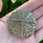 Vintage Gold, Blue & White Porcelain Church Brooch/Pin Round Medallion Photo 1