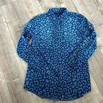 NEW G.I.L.I. Printed Denim Button Front Top Animal Print Spots Sz S Blue Photo 2