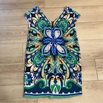 Maeve Anthropologie  Blue Green Pleated Bird Short Sleeve Shift Dress Size S Photo 7