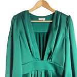 Ramy Brook Madeline Green Satin Plunge Neck Long Sleeve Gown Size 8 Photo 7