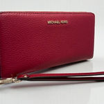 Michael Kors  Leather Jet Set Travel Continental Wallet Wristlet Lg Cherry Office Photo 0