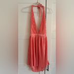 Meshki  Mini Halter Dress in Coral Pink Pleated Photo 1