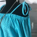 Michael Kors Blouse Off-Shoulder Laser-Cut Eyelet Pattern Lightweight Blue sz M Photo 10