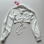 Beginning Boutique  Long Sleeve Crop Blouse with Open Back in White Photo 1