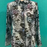 CAbi  blue and purple snakeskin sheer long sleeve button up in size small Photo 0