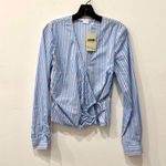 Veronica Beard Ozzie Striped D-Ring Faux Wrap Top Aero Blue Brick Women's Size 4 Photo 1