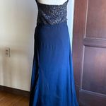 Haute Hippie | Navy Blue Beaded Silk High Neck wrap Skirt Gown Halter | Size 12 Photo 3