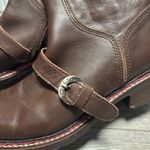 Pollini Brown Leather Motorcycle Boots Square Toe Buckle Side Zip EU38 US 7.5 Photo 6