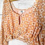 Steve Madden NWT Madden NYC Orange Retro Floral Cropped Keyhole Top with Long Sleeves Size XL Photo 5