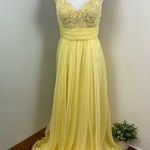 La Femme  Lemon Yellow Lace & Chiffon Gown  Embellished Dress Size 8 19882 Photo 0