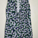 Olivaceous Linen Floral Blue Green Tie Front Mini Dress Size Medium Photo 0