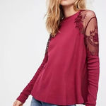 Free People Red Embellished Blouse with Sheer Panels Small Photo 0
