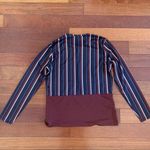 ZARA  | Striped Lace Navy Burgundy Long Sleeve Top Photo 3