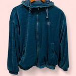 Vintage 90’s oversized quilted aqua velour hooded soft jacket pockets FUDA Sport Blue Size L Photo 1
