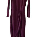 Heather Modal Trendy Burgundy Knit High Low Front Wrap Pleated Crewneck SZ S Purple Photo 0