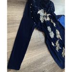 Vintage Cheongsam Long Dress Sz S Blue Velvet Asian Mandarin White Daisy Sparkle Photo 8