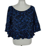 Walter Baker  Top Small Blue Black Off Shoulder Ruffle Boho Long Sleeve Photo 0