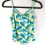 Poof! Poof Womens Cami Tank Top Strappy Palm Print Soft Tie Front Crop Blue Yellow S Photo 1