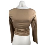 Stradivarius  Women's Tan Square Neck Long Sleeve Stretch Blouse Crop Top Size L Photo 1