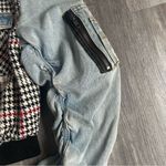 Signature 8 Denim and Houndstooth Plaid Denim Jacket Crop Style Size Small Red Photo 4