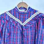 C.C. Additions Vintage Cottagecore Trad Wife Modest Ruffle Plaid Blouse Size M Blue Size M Photo 8
