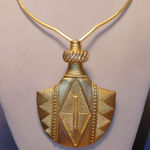 Vintage Bottle Pendant Necklace Collar Design Large Gold Tone Bold Statement Photo 0