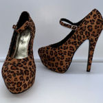 Herstyle Jaslene Leopard Platform Mary‎ Jane Stiletto Shoes Brown Size 7 Photo 0