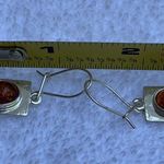 Sterling Silver Baltic Amber Drop Dangle Earrings, Rich Orange Colors Photo 3