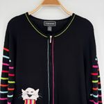 Terazzo Cat Sweater Cardigan 2X Black Striped Knit Zip Front Whimsical Quirky Photo 1