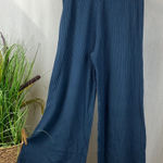 Wishlist Steel Blue Ribbed Knit Capri Wide Leg Pants S Photo 0