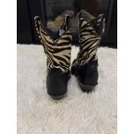Code West Black Leather Cowboy‎ Boots Zebra Print Hair Western Booties Women's Photo 3