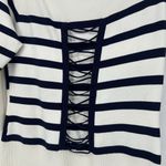 Anne Fontaine Stripe Top Blouse Lace Up Blue Ivory Boat Neck Ribbed Size 42 10 Photo 4