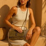 Vintage Olive Green Leather Pineapple Crossbody Shoulder Bag Indie Cottagecore Photo 0