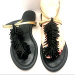VISCONTI & DE REAU BLACK & GOLD LEATHER WITH FRINGE THONG SANDALS (37) Size 6 Photo 3