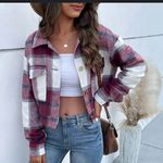 SheIn Women's marion navy and White Plaid cropped Utility Jacket Xs fits like sm Photo 4
